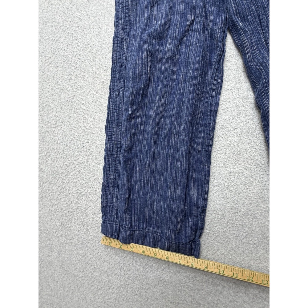 Athleta Cabo Linen Wide Leg Pants Womens 4P Blue Stripe Drawstring Zip Pockets - Picture 2 of 9